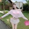 Nuevo Bikini Dulce Femenino Lindo Floral Cubre Traje Transparente Traje de Baño Dividido Estilo Falda de Cuatro Piezas para Mujeres