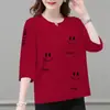 Comercio Electrónico Transfronterizo Comercio Exterior Mamá Cuello Redondo Manga Tres Cuartos Camiseta Holgada Versátil Elegante Capa Base Primavera y Otoño Prenda Exterior Superior