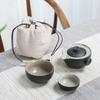 Taza Exprés de Cerámica Negra Cerámica Una Olla Dos Tazas Bolsa de Tela Japonesa Juego de Té de Viaje Portátil Regalo Pequeño Venta al por Mayor LOGOTIPO Impreso