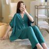 Pijama de Algodón Seda para Mujer Verano Delgado Manga Corta Talla Grande Holgado Traje Conjunto Primavera y Otoño Rayón Estampado Ropa para el Hogar