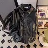Jaqueta de couro casual para motociclistas masculinos, estilo americano, roupa de trabalho para primavera e outono, jaqueta de couro estilosa com gola lapela, moda versátil para o dia a dia