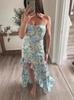 2025 Primavera Nuevo Comercio Exterior Moda Europea y Americana para Mujer Strapless Abertura Moda Sexy Cuello en V Tirante Espagueti Acampanado Vestido Estampado