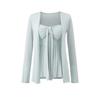 Cárdigan Chaqueta Larga sin Botones para Mujer de Temporada Primavera y Otoño, Estilo Puro Deseo, Nudo Retorcido Delantero, Almohadilla en el Pecho, Conjunto de Dos Piezas con Top de Tirantes Fruncido