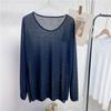 Camisa de Fio de Gelo Fina e Levemente Transparente com Gola U, Cor Lisa, Manga Longa, Anti-riscos para Mulheres no Verão, Top Solto Casual Preguiçoso em Cores Doces para Mulheres