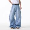 Jeans Scimitar Lavado Desgastado Hip-Hop High Street Retrô Americano para Homens, Calças Largas Soltas Retas de Verão