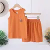 Conjunto de Colete de Algodão para Meninos para o Verão, Colete sem Mangas e Shorts, para Crianças Maiores, Estudantes, Pijama Feminino, Roupa de Casa