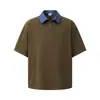 Camiseta Retro de Manga Curta com Gola Polo Colorida Contrastante Marca Tendência Estilo Old Money Americano Solta Simples Casual Top com Gola Reversível