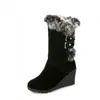 Botas de Algodão com Pelo e Salto Anabela Salto Anabela de Pelo de Coelho Botas de Cano Médio Botas Quentes Engrossadas de Inverno para Mulheres 528