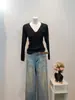 Suéter de punto de otoño estilo coreano con cuello trenzado para mujer, corte ajustado, top de manga larga acanalado, blanco, talla única