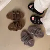 Pantuflas de algodón Birkenstock para mujer con hebilla metálica de lana de cordero, nuevo modelo 2026, de suela gruesa, afelpadas, cálidas, peludas para usar en exteriores
