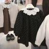 Crema Niñas Otoño 2025 Nuevo Traje Estilo Princesa Retro Cárdigan de Punto Vestido Floral Conjunto de Dos Piezas