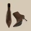 Botas de tornozelo de salto alto bico fino estilo francês, botas de corte justo para mulheres, nova coleção outono/inverno 2026, camurça, salto agulha, zíper traseiro, botas da moda