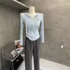 Cárdigan con Capucha Azul Puro Deseo Chica Caliente Ropa con Protección Solar Diseño de Verano para Mujer Nicho Corto Cintura Alta Chaqueta Deportiva Moderna