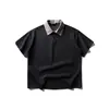 Camisa Polo Retro Color Block Estilo Japonês Nanxia com Gola Reversível, Manga Curta, Corte Solto, Versátil Camiseta Casual Estilo Old Money
