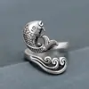 Anillo Ajustable de Pez Koi de Cao Shi, Accesorio Vintage de Buena Suerte y Auspicioso, Popular Anillo Ins de Regalo de Año Nuevo