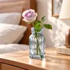 Mini Vaso de Vidro com Listras Verticais Usado Luxo Leve Hidropônico Pequeno Vaso Ornamento para Arranjo de Flores de Mesa Garrafa de Vidro Colorida Transparente