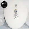 Anillo para el ombligo con colgante de trébol de cuatro hojas, cobre microincrustado con oro real de 18k, adorno para el ombligo de aleación de titanio G23, joyería para piercing F136
