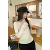 Nuevo Top de Punto Invierno 2026 Estilo Coreano Adelgazante Cuello Alto Grueso Doble Capa con Adorno de Volantes para Mujer