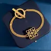 Familia Luo pulsera cuadrada dorada que no se decolora para mujer chapada en oro de 18 quilates geométrica hueca diseño abstracto de pastel de luna traje de joyería