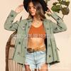 Camisa Jeans Estampada Estrela para Mulheres, Comércio Exterior Transfronteiriço, Gola Lapela, Barra Desfiada, Ajuste na Cintura, Jaqueta Solta de Manga Longa Atacado