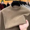 Nova Camiseta de Manga Longa Outono e Inverno Masculina Casual Versátil Moda Simples Gola Redonda Base Jacquard Moletom Masculino