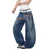 Jeans de Pierna Ancha con Estampado de Letras de Bandera Lavada Estilo Retro Americano Pantalones Sueltos Largos hasta el Suelo para Hombres y Mujeres Directo del Fabricante