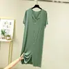 Nuevo vestido de verano de manga corta para tallas grandes, camisón de pijama de longitud media, vestido largo para mujer, vestido base ligero, talla extragrande