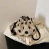 Bolsa de Cubo con Cordón de Moda Transfronteriza para Influencers, Bolso Cruzado de Hombro de Lona con Lunares de Nicho Estilo Japonés para el Día a Día