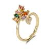 Anillo de dedo geométrico de cobre ins europeo y americano transfronterizo micro-incrustado de circonio de color pequeño fresco combinable diamante cuadrado hoja anillo de flor