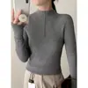Suéter de Punto Suave con Botones y Cuello Medio Alto de Terciopelo Andy para Mujer Otoño Invierno Manga Larga Simple Ropa Interior Base Suéter