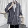 Terno masculino estilo Hong Kong, moda verão 2022, tamanho grande, solto, manga de sete pontas, fino, azul claro, para homens