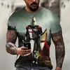 Moda de Verano Caliente Camiseta de Hombre con Estampado Digital 3D de Templario Calle 2024 Venta Caliente Transfronteriza