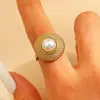 Anillo de Acero Inoxidable Abierto Ajustable con Perla, Venta Caliente Transfronteriza, Anillo Ovalado Barroco de Moda con Presión de Aceite 18K