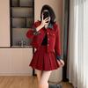 Tiro Real Otoño e Invierno Nuevo Retro Francés Dos Piezas Falsas Costuras de Mezclilla Estilo Pequeño Chanel Abrigo Falda Plisada Estilo Occidental Conjunto de Dos Piezas