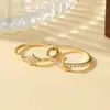 Anillo de Plata con Chapado en Oro de Cobre con Estrella y Luna de Venta Caliente Transfronteriza Nicho Anillo Completo de Circonitas de Gama Alta Anillo Simple para Pareja