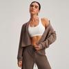 Jaqueta Esportiva Gola Alta Outono/Inverno 2025 Manga Longa Slim Versátil Modeladora Roupa Fitness Calça com Bolso Grande de Aba Top Casual Solto