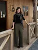 Calça Feminina ICCIICC Estilo Coreano para o Trabalho Nove Pontos Perna Larga Fundo Escovado Perna Reta Emagrecedora Casual Outono Inverno Novo Estilo 2901