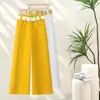 Calça Wide Leg de Cintura Alta para Mulheres, Novo Estilo Fino Verão 2026, Calça Petite, Cintura Alta, Caimento Solto, Calça Reta de Nove Pontos Emagrecedora