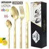 Cuchillo para Bistec, Tenedor, Cuchara, Cuchara de Postre de Acero Inoxidable con Mango en Forma de Diamante, Estilo Lujo Ligero, Juego de Cubiertos Occidentales de 18/24 Piezas