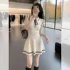 Vestido de Punto de Seda Helada Coreana para Mujer Verano Atuendo Burgués Francés Generoso y Decente Extremadamente Hermoso Estilo Universitario