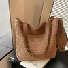 Bolsa de Palha Tecida de Grande Capacidade Transfronteiriça Modelo Novo 2026 Bolsa Tote Simples para Férias na Praia Bolsa de Ombro