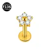 Tachuelas para Labio, Aretes, Tachuelas para Cartílago de Oreja, Joyería para Piercings Corporales, de Aleación de Titanio F136, con Incrustaciones de Zirconia, con Forma de Flor Grande y Pequeña, Roscados Internamente