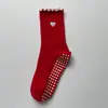 Meias Esportivas para Mulheres, Meias para Fitness Yoga, Profissionais Antiderrapantes com Bordado de Coração de Renda Personalizadas para Pilates Meia-Canela para Mulheres