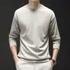Nova Camiseta de Manga Longa Waffle para Homens Primavera e Outono 2024, Camisa Básica Casual de Negócios Cor Sólida, Moletom Fino com Gola Redonda