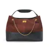 Bolso Tote Personalizado de Cuero Nobuk, Bolso de Cuero Genuino para Mujer, Bolso de Hombro Acolchado con Cadena, Bolso Cubo de Piel de Vaca en Color Contrastante, Procesamiento OEM