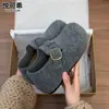 Sapatos Birkenstock cinza de lã com sola grossa para aumentar a altura, modelo novo outono 2026, mocassins Birkenstock casuais sem cadarço