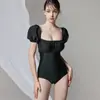 Novo maiô de uma peça com meia manga, feminino, cobertura de barriga, emagrecimento, sexy, peito pequeno, push up, maiô de primavera quente