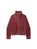 Top Casual Confortable Transfronterizo para Mujer de Ante y Terciopelo Cuello Alto Cremallera Bolsillos de Parche Dobladillo Elástico Bomber Corto