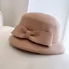 Estilo Francés Vintage Tapa de Pantalla con Hebilla Interior Sombrero de Fieltro de Lana Australiana para Mujer Otoño e Invierno Estilo Dummy Sombrero con Lazo Sombrero de Cubeta Tendencia