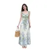 Saia Floral Fresca com Babados em Estilo Francês para Meninas, Verão 2026 Estilo Retro Verde Menta Mambo Férias Saia Evasê